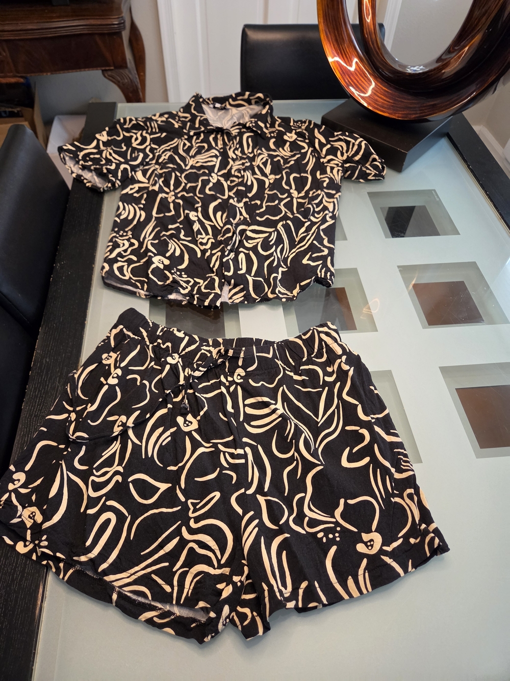 Ellington Black and Cream Floral Print Women's Shorts Set
